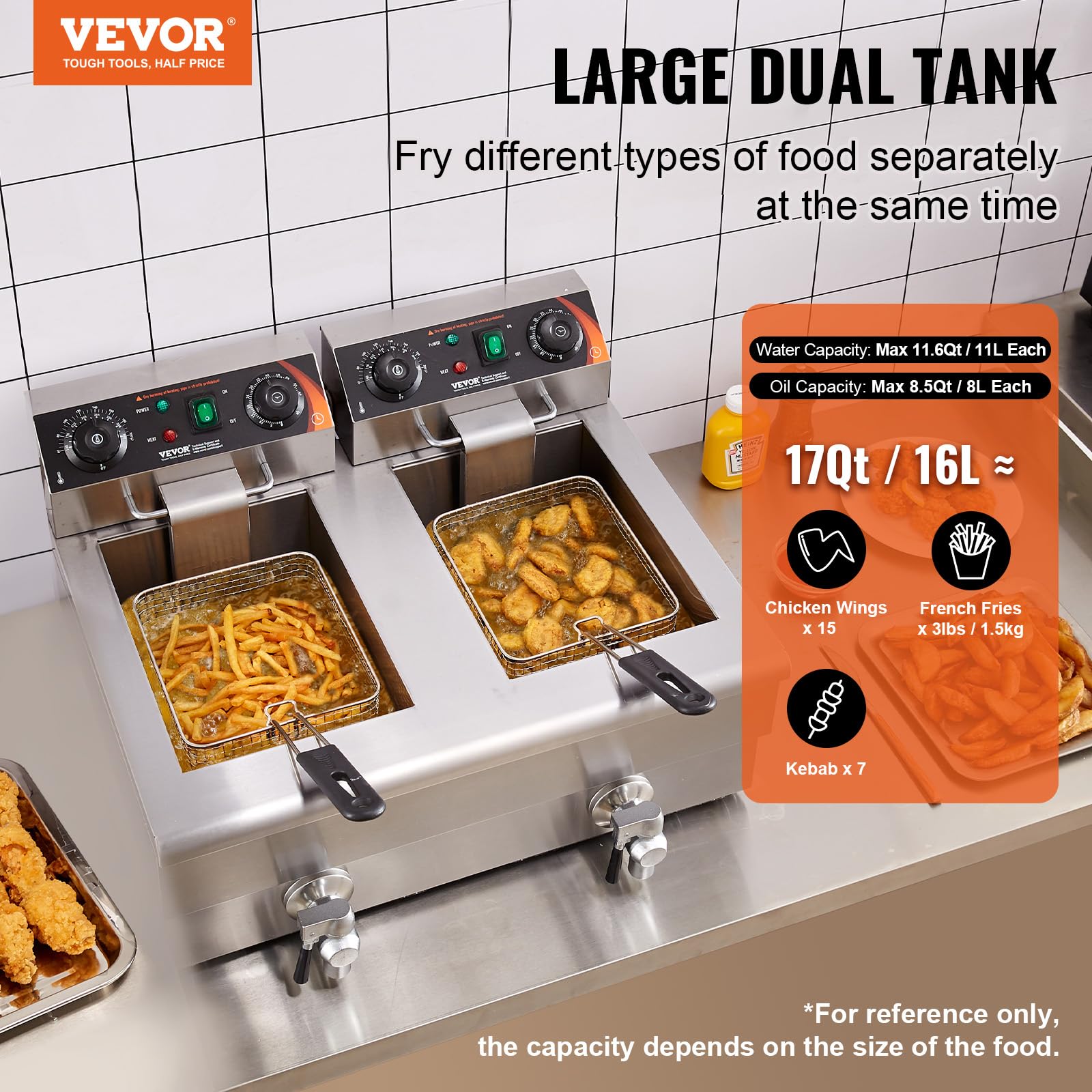 Foto 3 pulgar | Freidora Comercial Vevor De Doble Tanque 3000 W Eléctrica 11l - Venta Internacional.