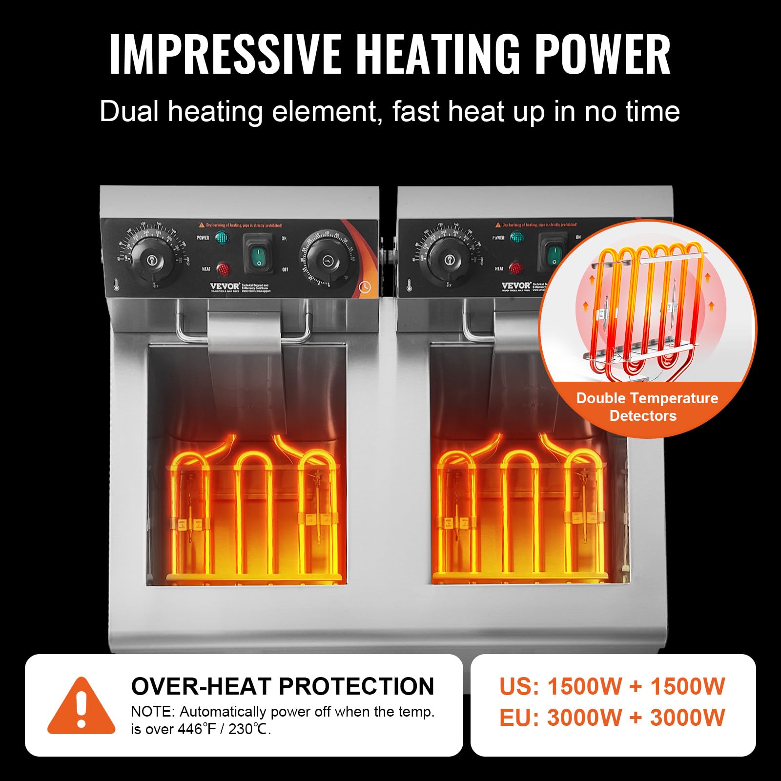 Foto 4 pulgar | Freidora Comercial Vevor De Doble Tanque 3000 W Eléctrica 11l - Venta Internacional.
