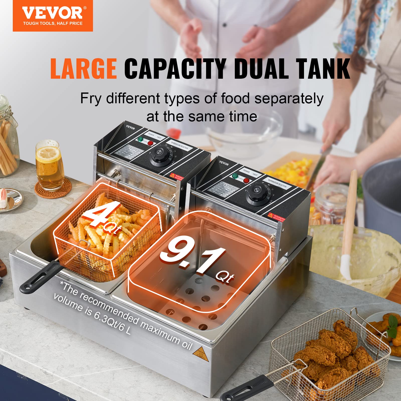 Foto 2 | Freidora Comercial Vevor De Doble Tanque 3000 W Eléctrica 8.6 L - Venta Internacional.