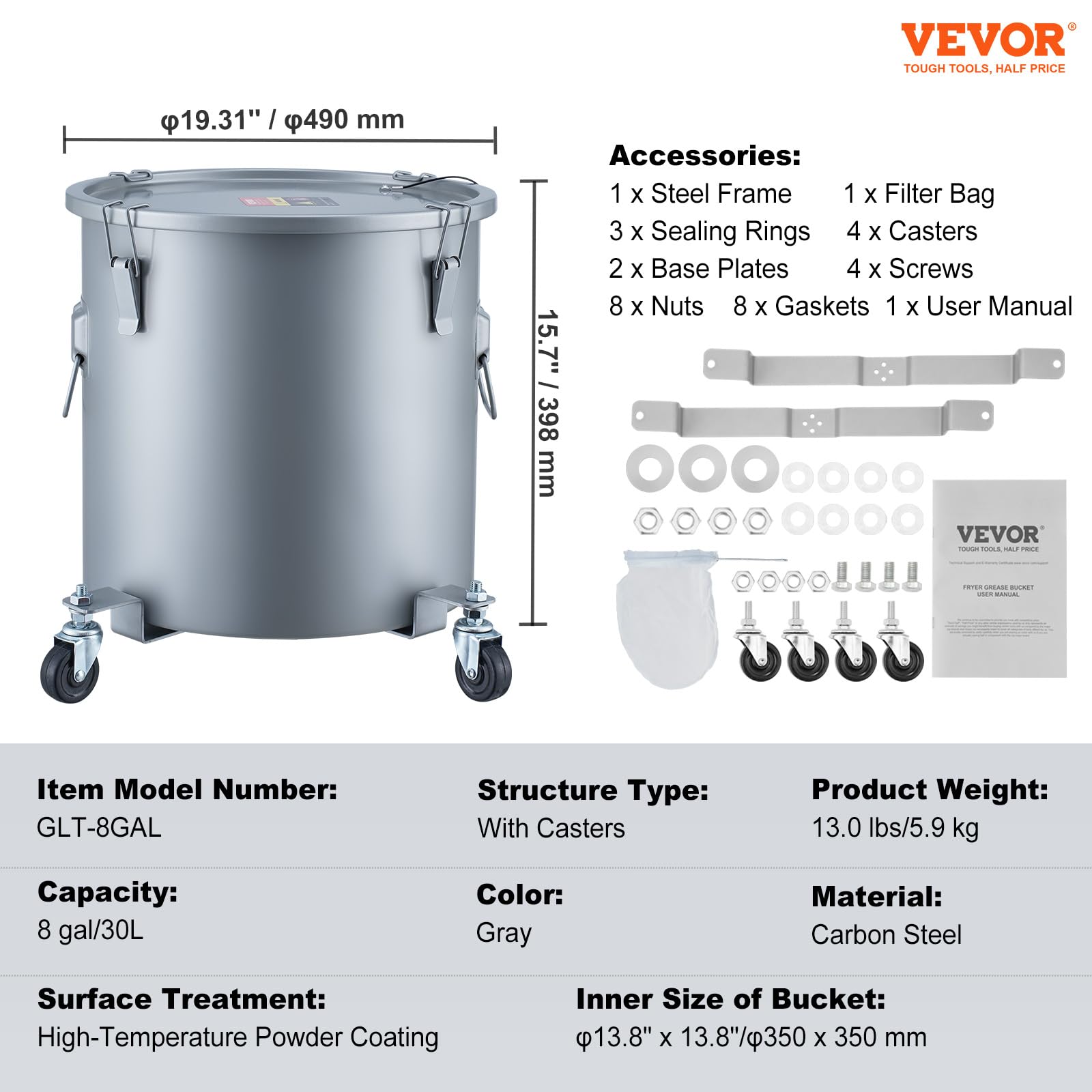 Foto 8 pulgar | Cubo Triturador De Aceite Vevor Para Freidora, 30 Litros, Con Colador B - Venta Internacional.
