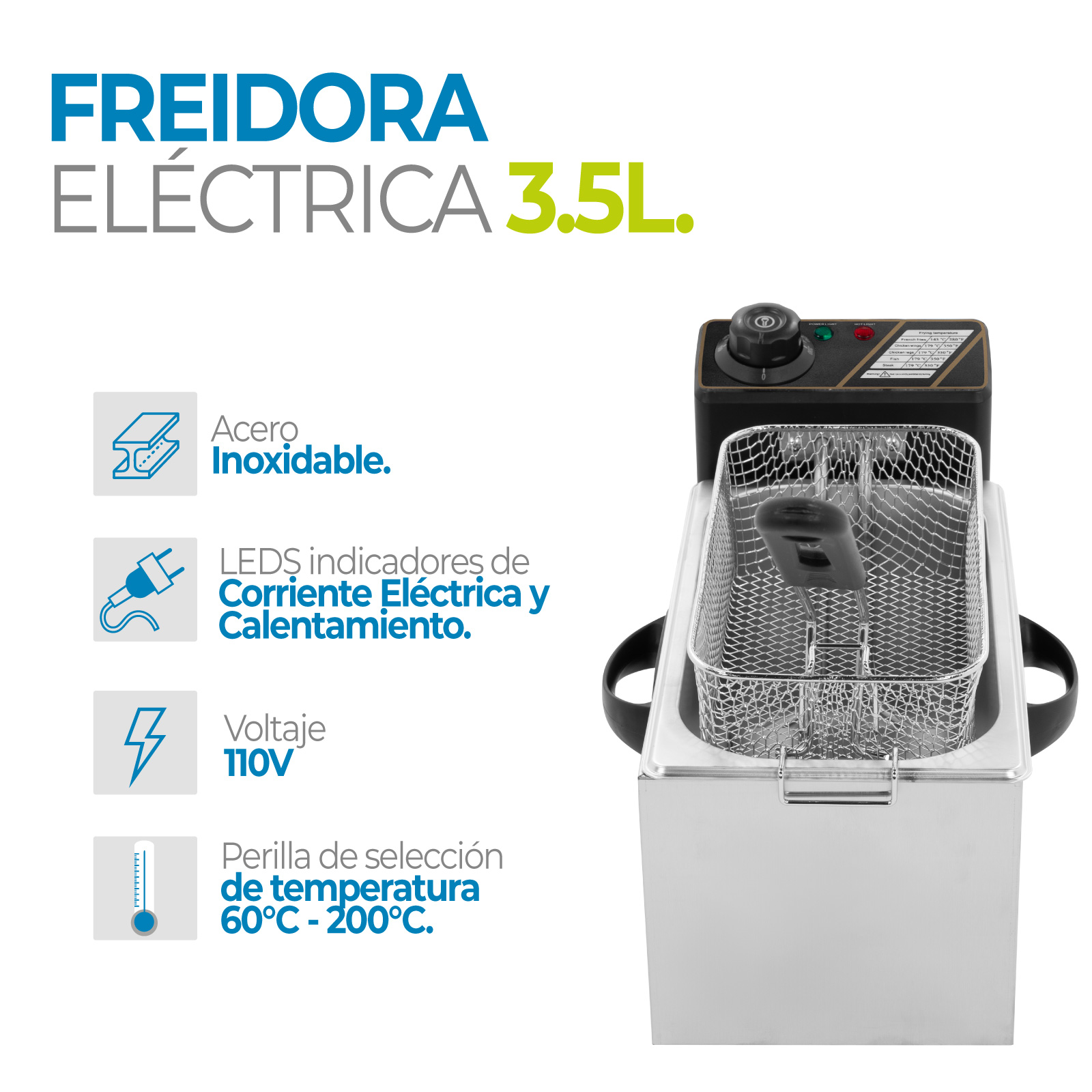Foto 3 pulgar | Freidora Electrica Onof Profesional Acero Inoxidable 3.5 L