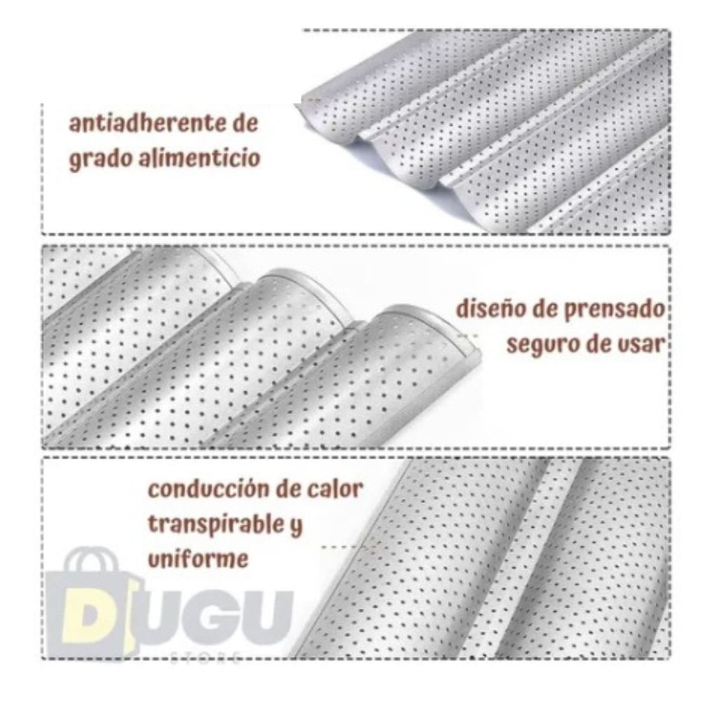 Foto 5 pulgar | Bandeja Perforada de Acero Inoxidable para 4 Panes Tipo Baguette - Venta Internacional