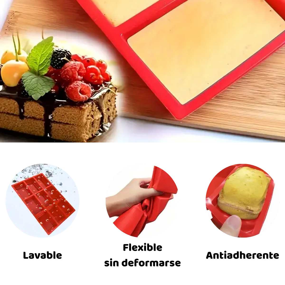 Foto 3 | Molde De Silicona Rectangular Antiadherente Repostería