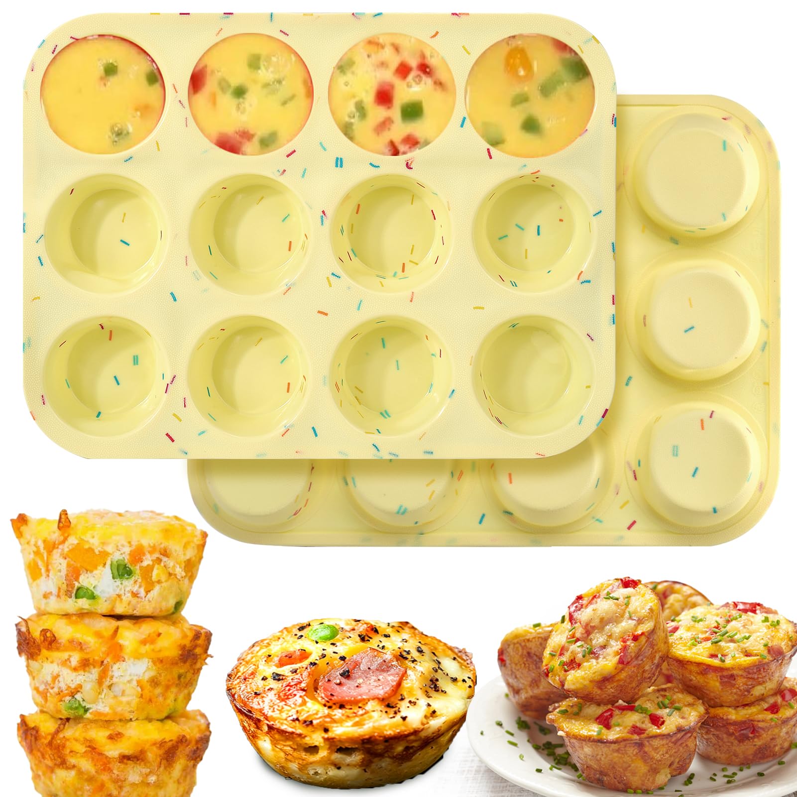 Foto 1 | Moldes De Silicona Palksky Para Picar Huevos, Paquete De 2 Moldes Para Magdalenas Con 12 Cavidades P - Venta Internac