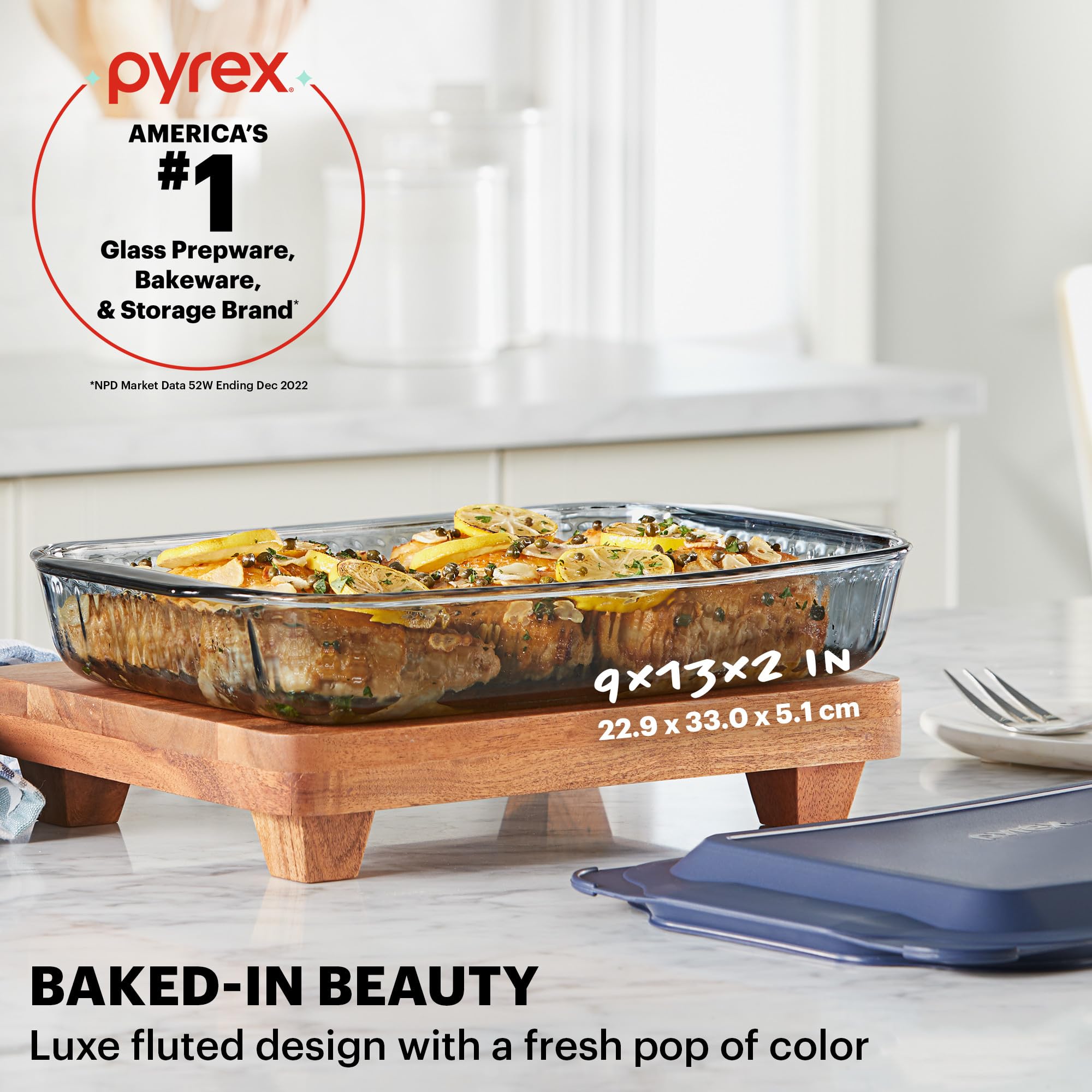 Foto 3 pulgar | Plato De Vidrio Para Hornear Pyrex Colors Tintado 9 X 13 Con Tapa Ahumada - Venta Internacional.
