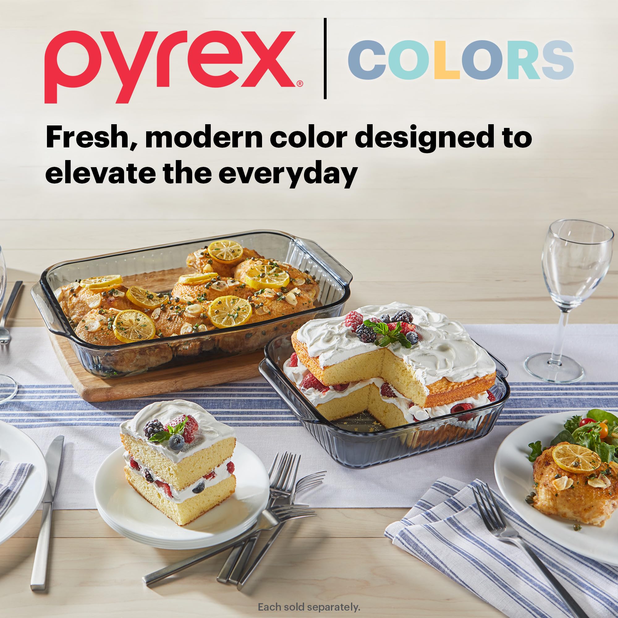 Foto 7 pulgar | Plato De Vidrio Para Hornear Pyrex Colors Tintado 9 X 13 Con Tapa Ahumada - Venta Internacional.