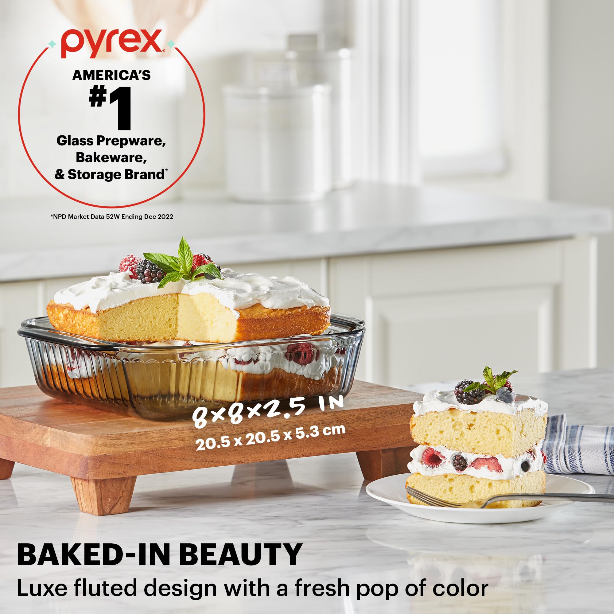 Foto 2 | Plato Para Hornear Pyrex Colors  Cristal Tintado  8 X 8 Cm  Con Tapa Ahumada - Venta Internacional.