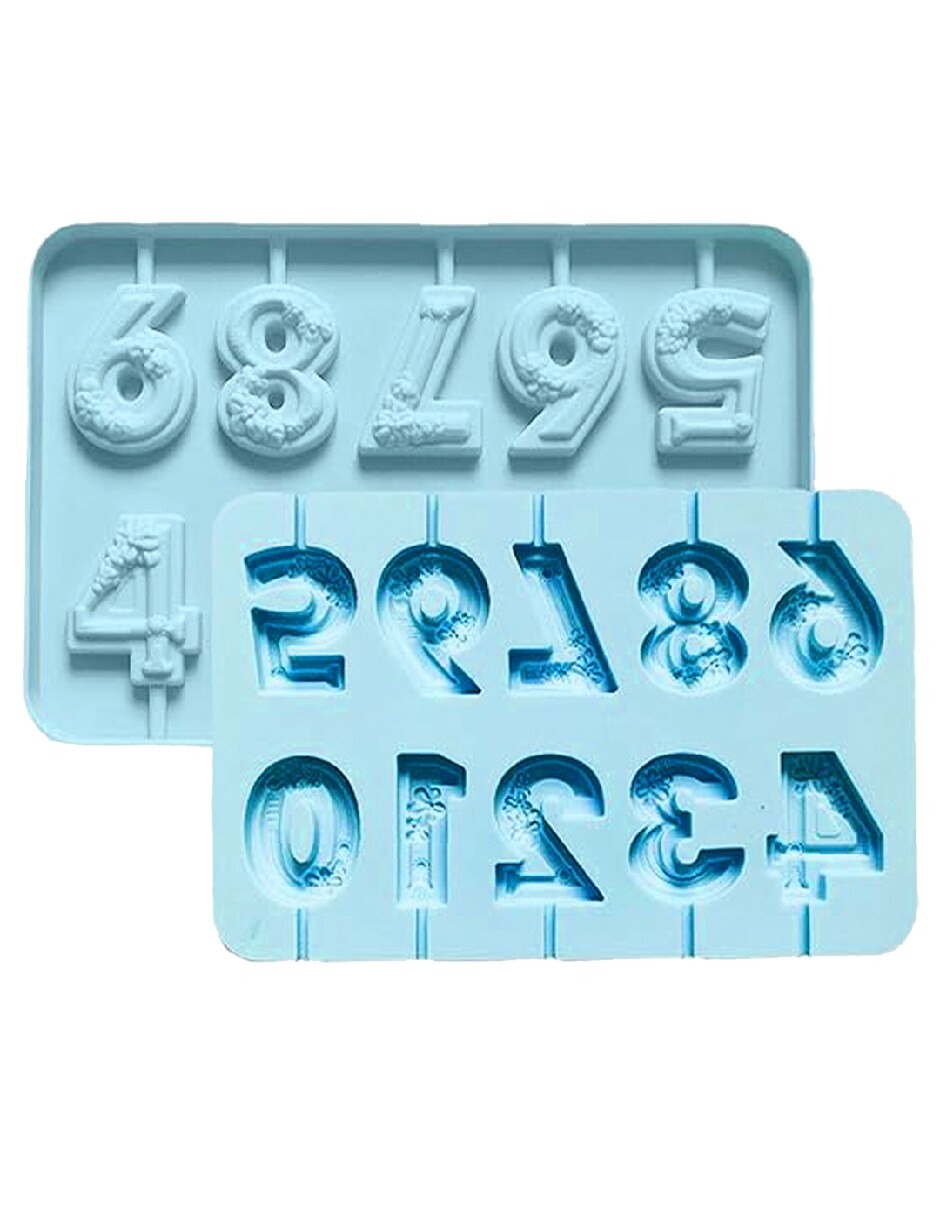 Molde Silicón Paleta Número Con Flor Velas Chocolate Aleissi 701210 Azul $249