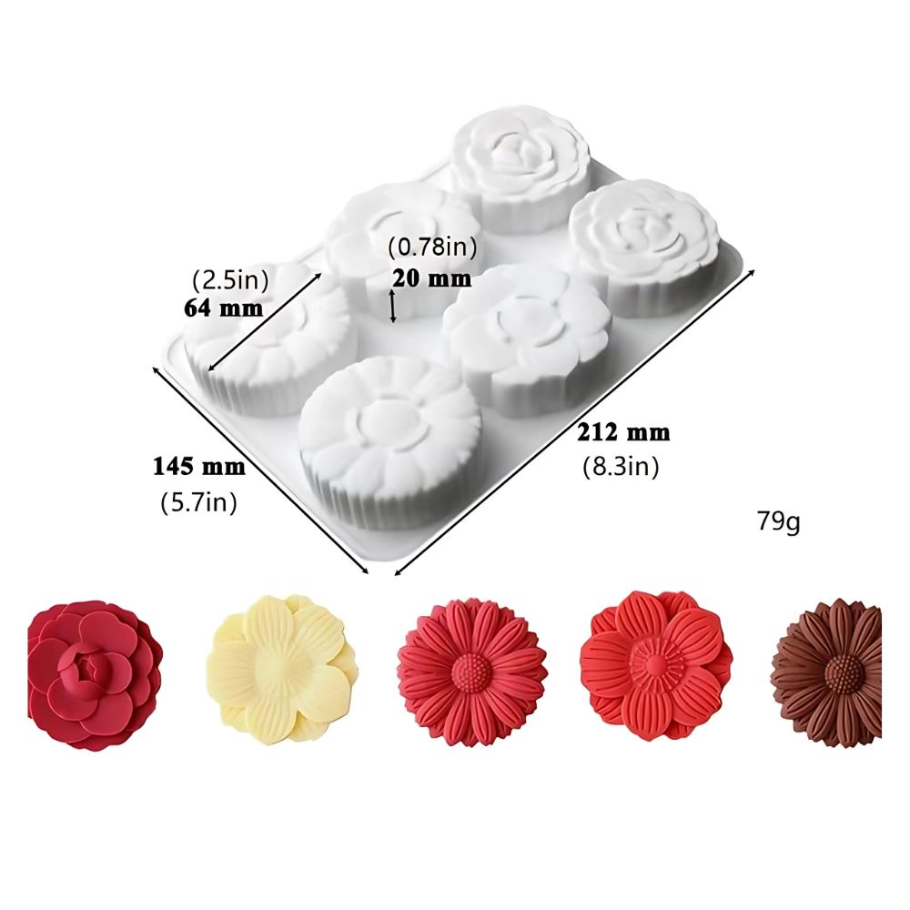 Foto 4 pulgar | Molde De Silicón Para Hornear 6 Flores, Libre De Bpa