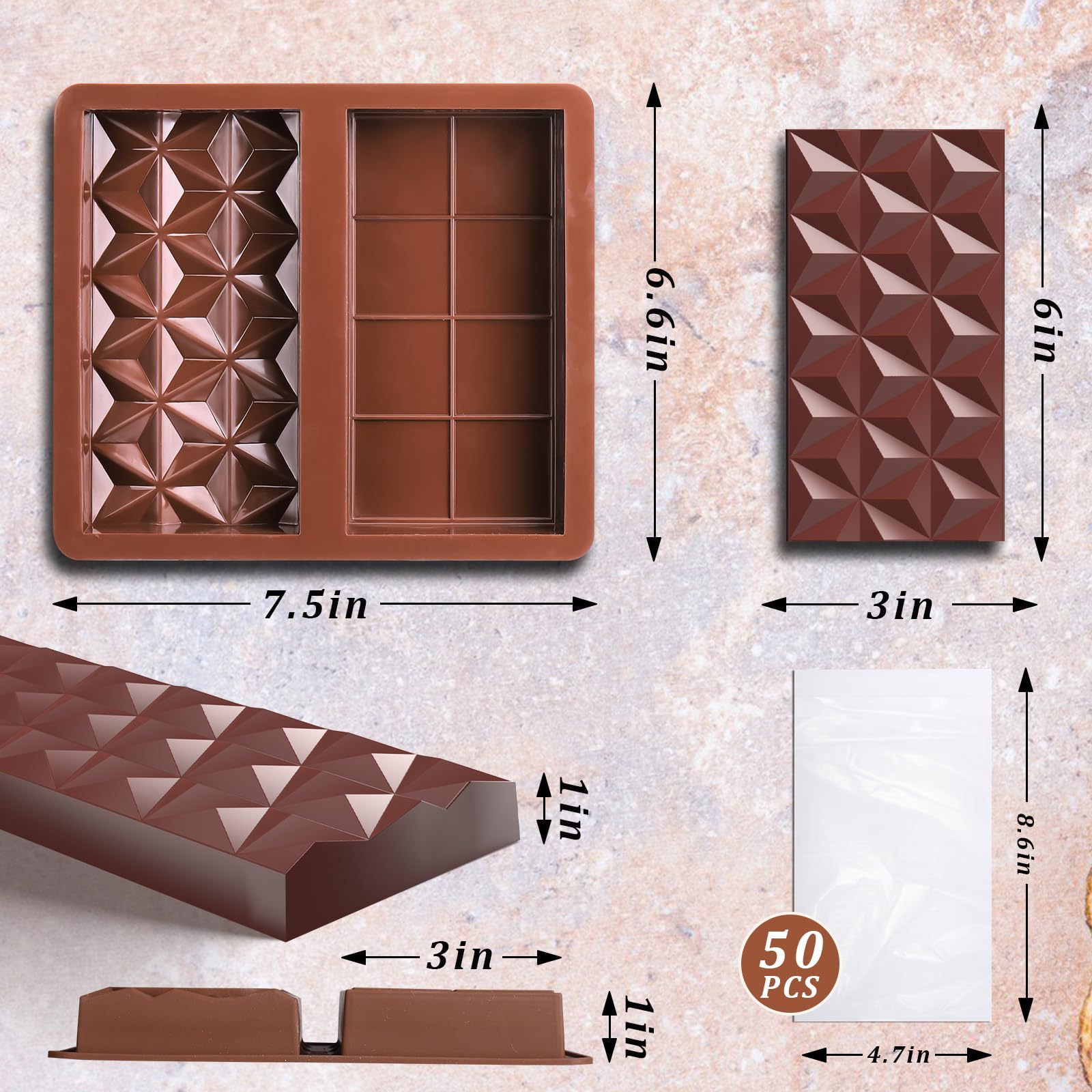 Foto 8 pulgar | Molde Para Barras De Chocolate Mity Rain, De Silicona Antiadherente, Gruesa Y Profunda - Venta Internacional.