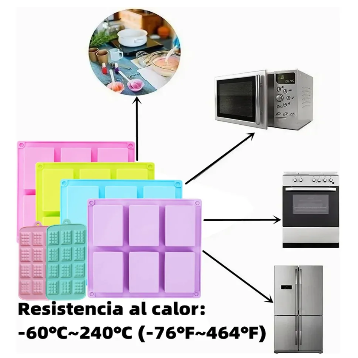 Foto 4 | Moldes De Silicon Rectangulares 6 Cavidades Jabones,repostería 4 Piezas Lab.g Multicolor