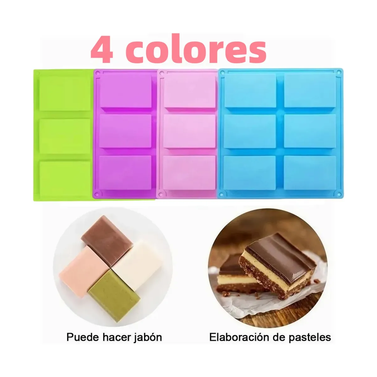 Foto 5 | Moldes De Silicon Rectangulares 6 Cavidades Jabones,repostería 4 Piezas Lab.g Multicolor