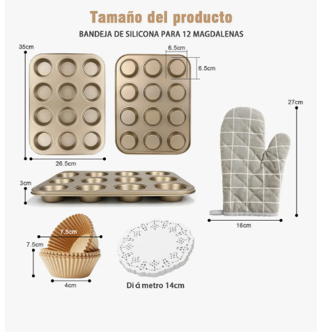 Foto 4 pulgar | 2pcs Xtellar Charolas Para Cupcakes Antiadherente24 Moldes Cupcakes Equipado Con 50 Tazas De Magdalena 150 Pieza