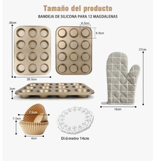 Foto 3 | 2pcs Xtellar Charolas Para Cupcakes Antiadherente24 Moldes Cupcakes Equipado Con 50 Tazas De Magdalena 150 Pieza