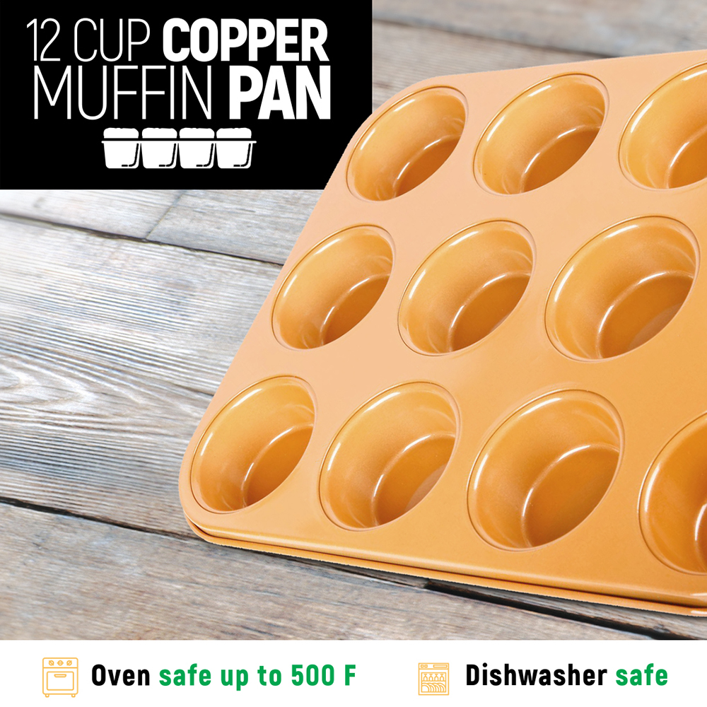 Foto 5 pulgar | Moldes Para Hornear De Cobre Antiadherentes 12 Muffins 2pzs