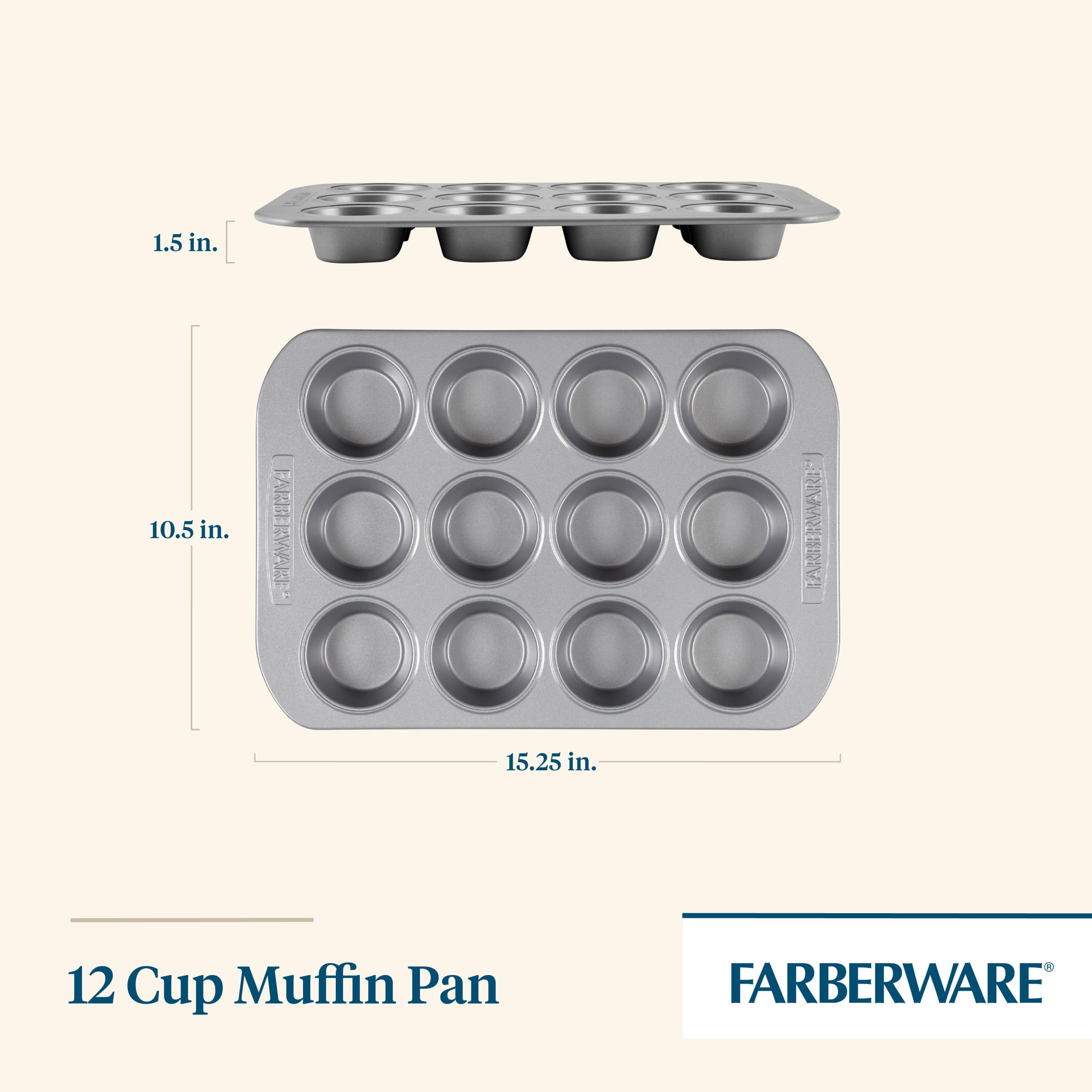 Foto 3 pulgar | Molde Para Magdalenas Farberware, Antiadherente, 12 Tazas, Gris - Venta Internacional.