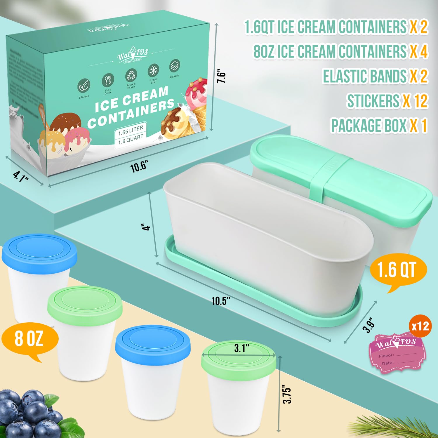 Foto 5 pulgar | Set De Recipientes Para Helado Walfos De 1,5 L Y 240 Ml Con Tapa De Silicona - Venta Internacional.