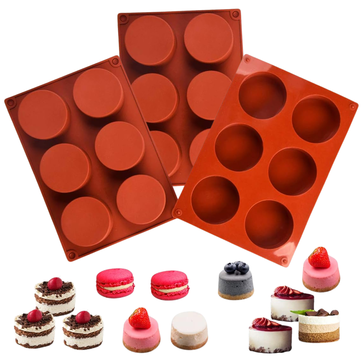Foto 1 | Trio Moldes Silicona Hornear Galletas Redondos 6 Espacios 3 Piezas