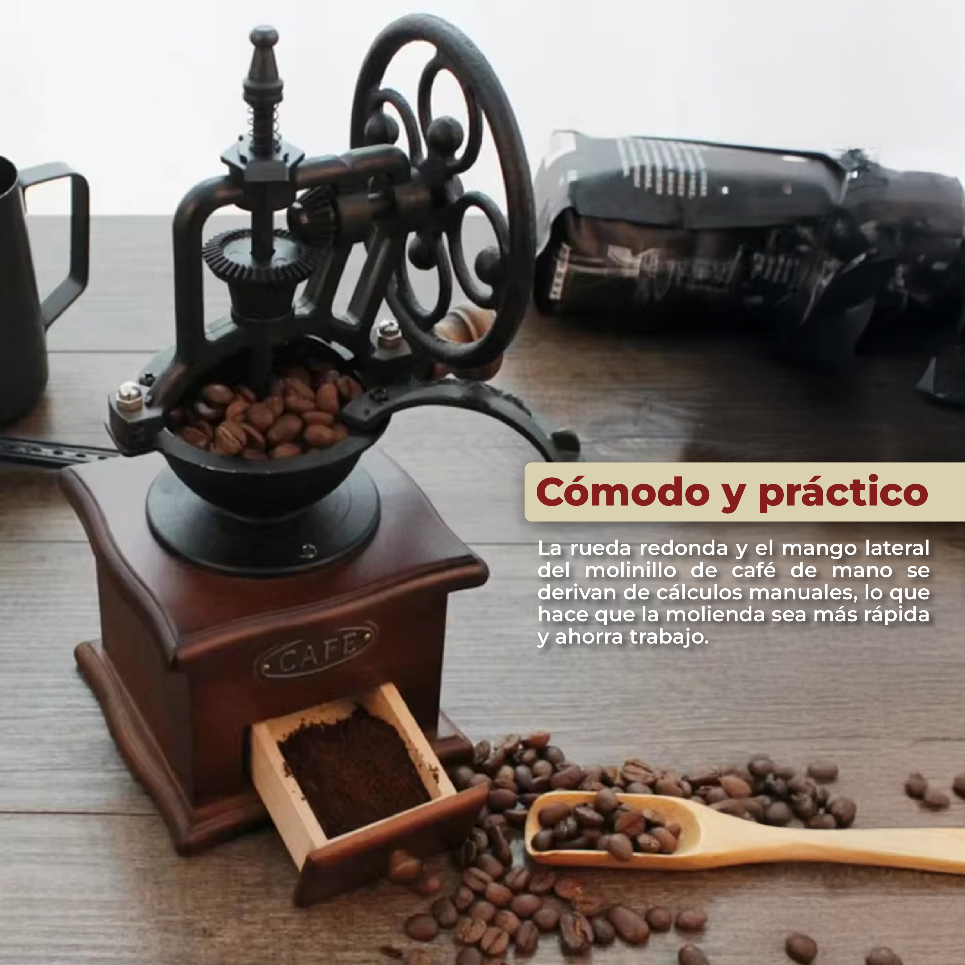 Foto 4 pulgar | Molinillo De Café Manual Portátil De Madera Giratorio