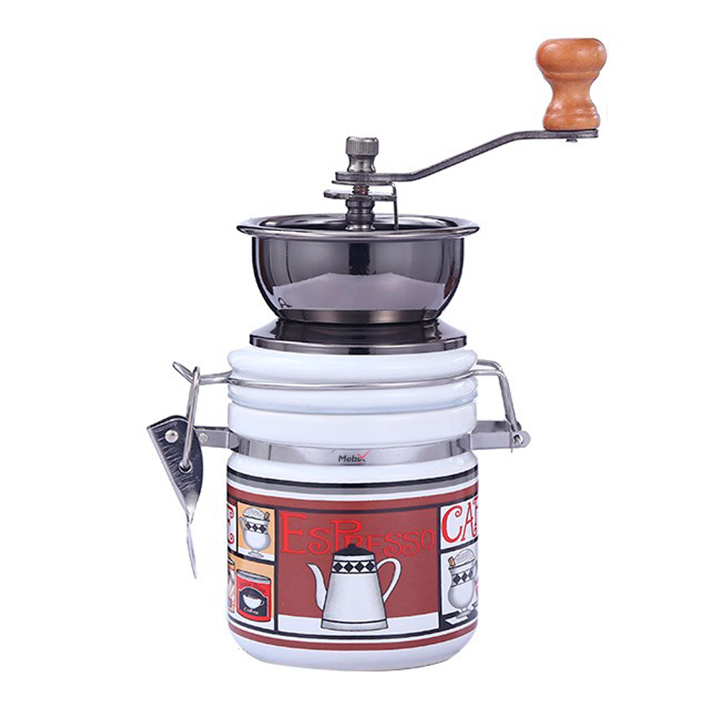 Molinillo De Café Manual De Cerámica Con Diseño Artesanal Color Blanco