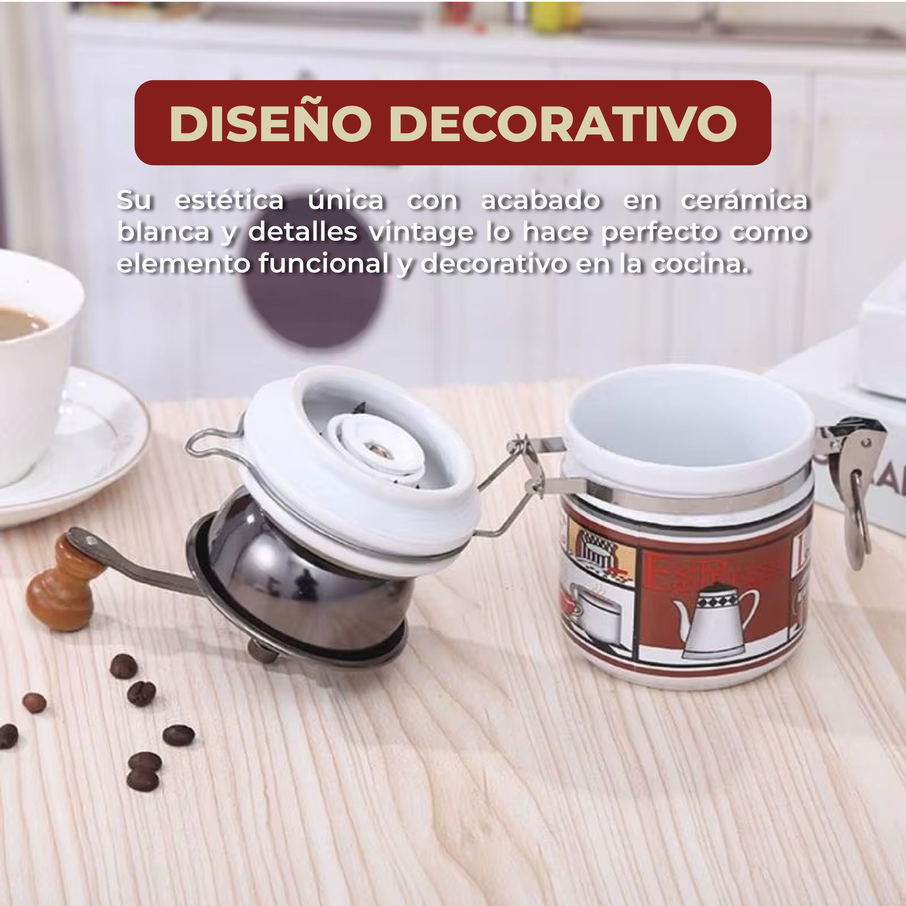 Foto 4 pulgar | Molinillo De Café Manual De Cerámica Con Diseño Artesanal Color Blanco