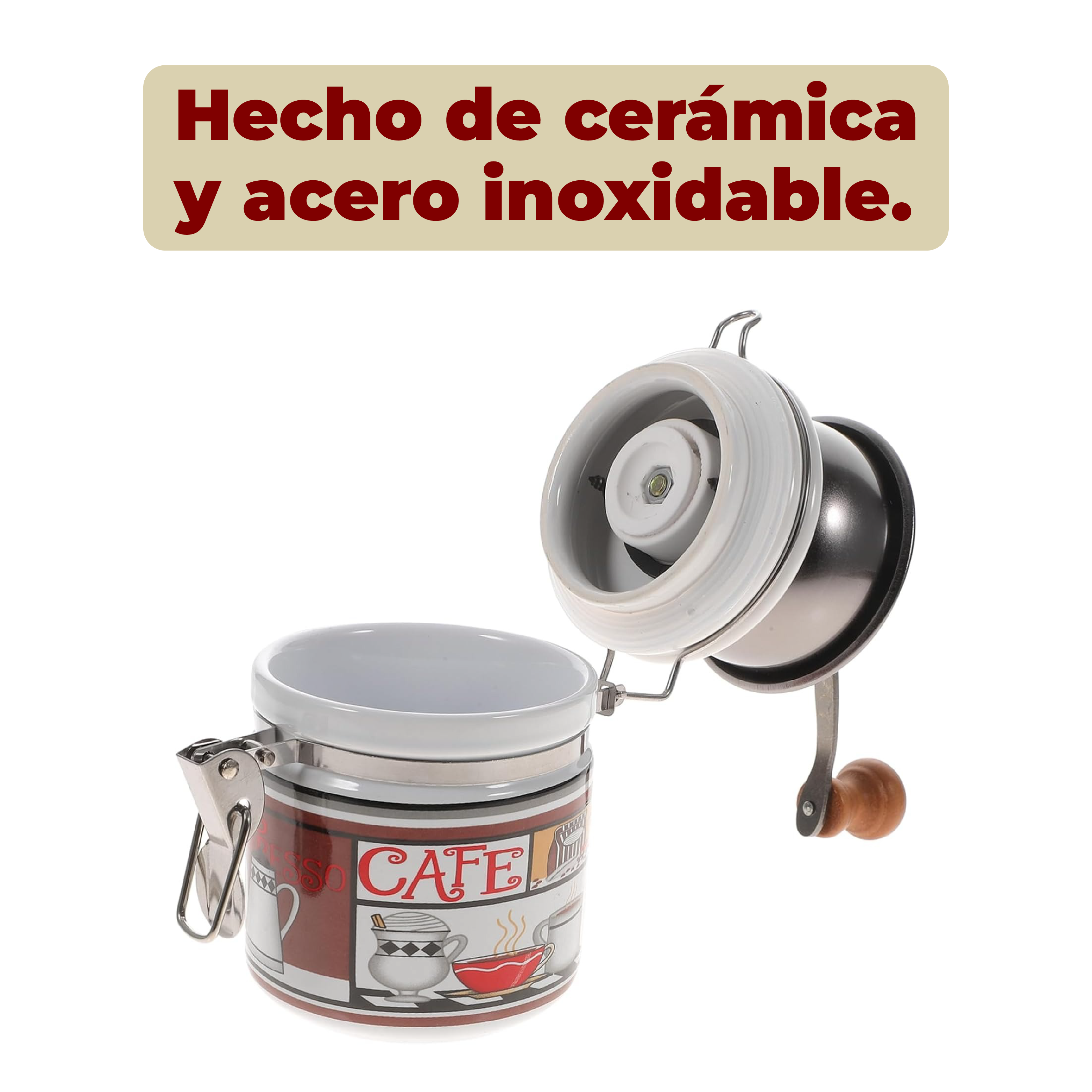 Foto 5 pulgar | Molinillo de Café Manual de Cerámica con Diseño Artesanal Blanco