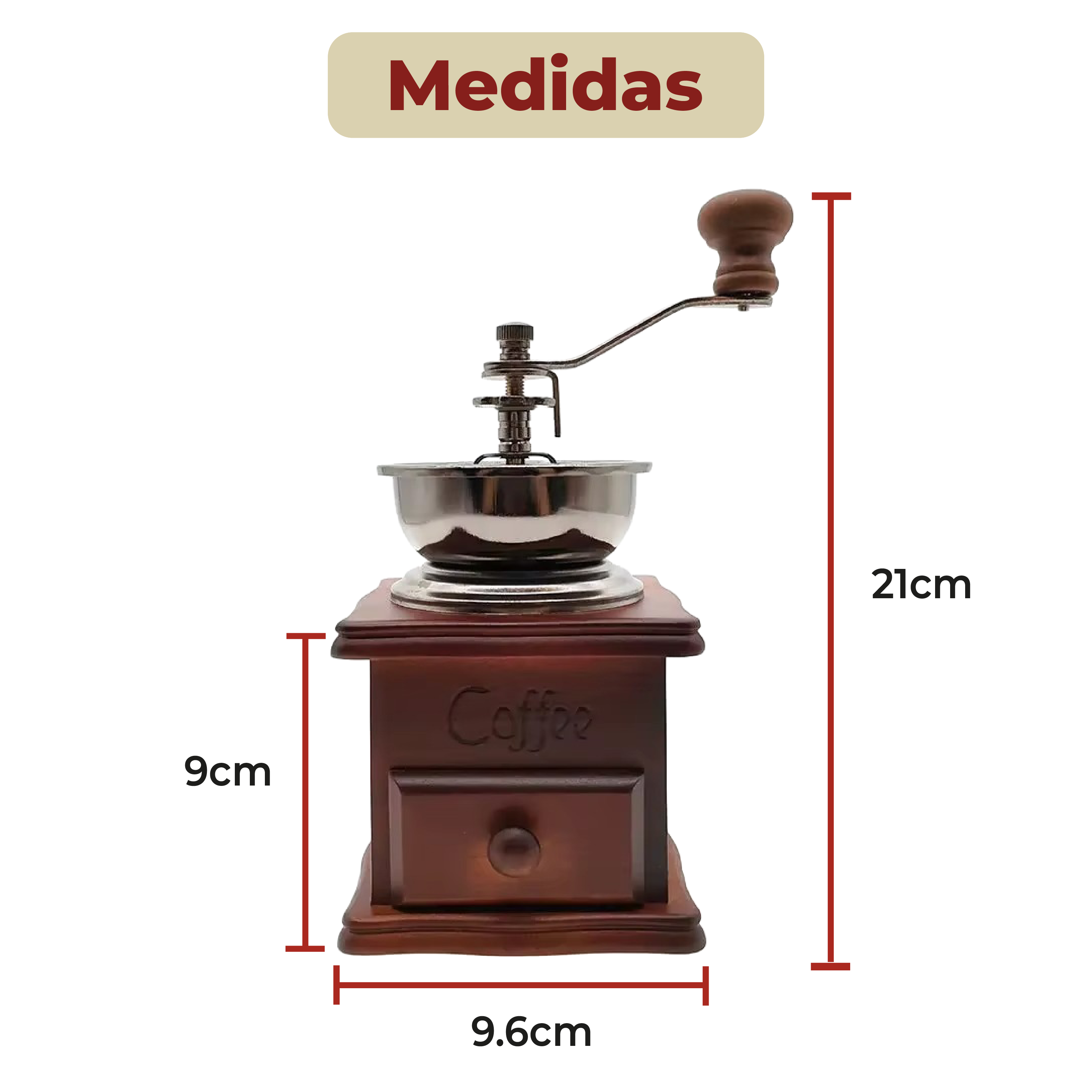 Foto 6 | Molinillo de Café Manual Portátil de Madera Vintage Retro