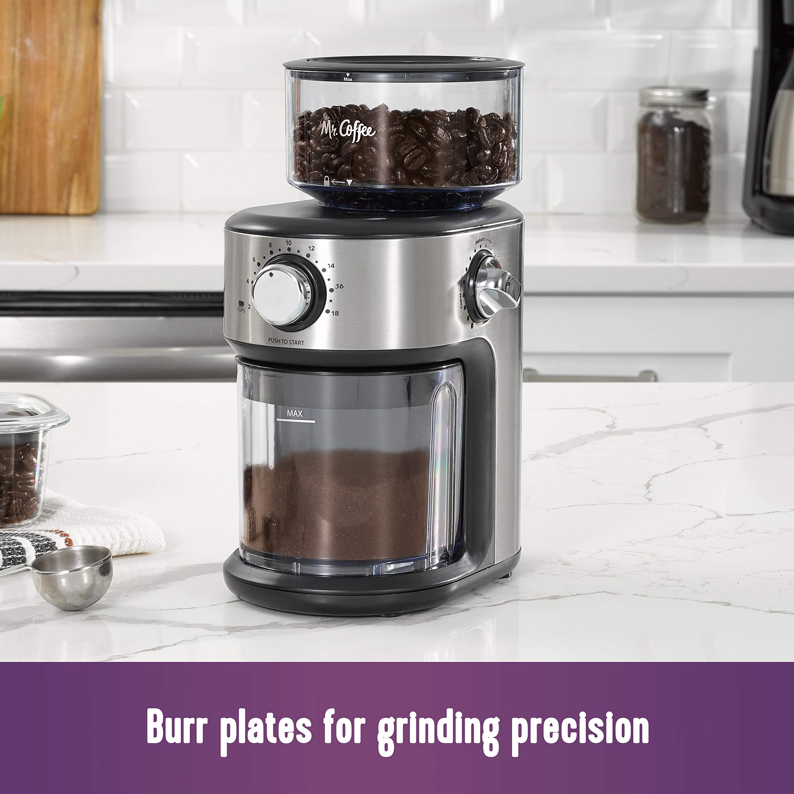 Foto 3 pulgar | Molinillo De Café Mr. Coffee Burr 18 Presets 1.8l De Acero Inoxidable - Venta Internacional.