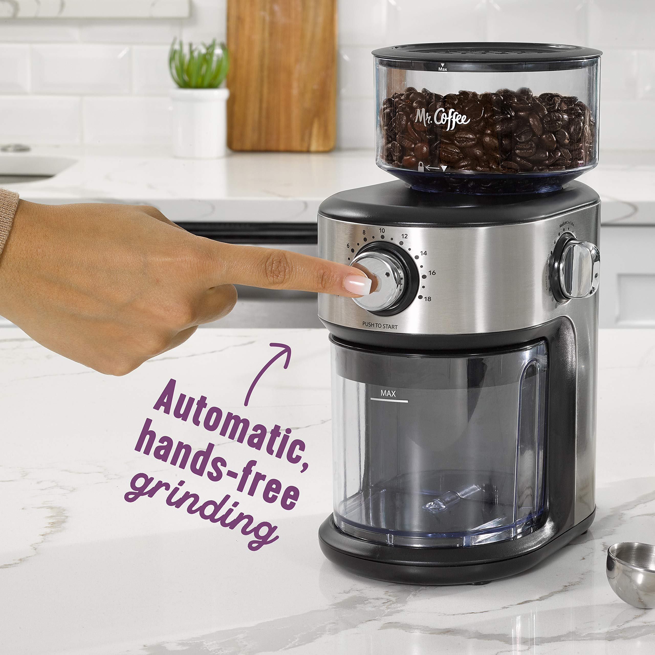 Foto 4 pulgar | Molinillo De Café Mr. Coffee Burr 18 Presets 1.8l De Acero Inoxidable - Venta Internacional.