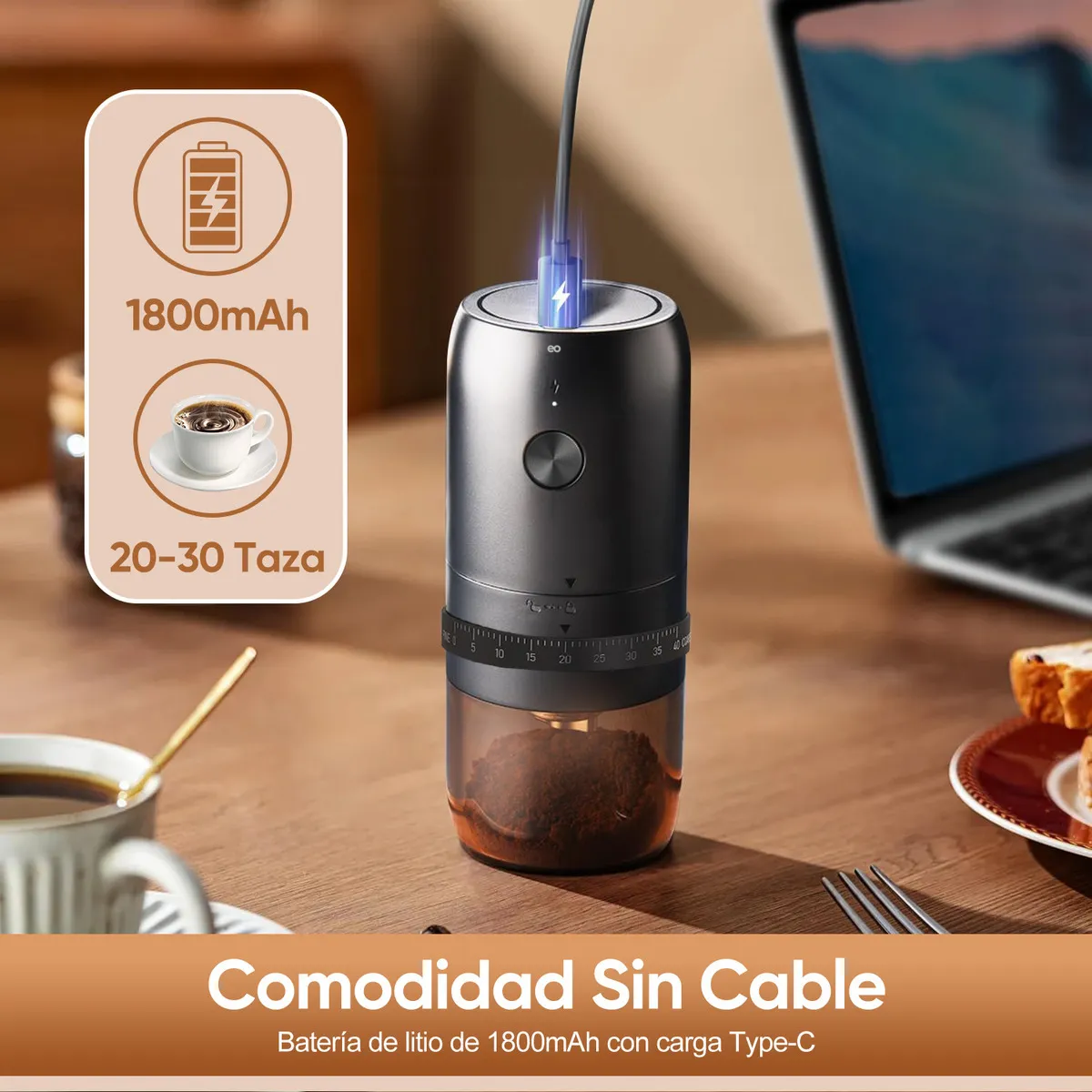 Foto 4 pulgar | Molino De Café Eléctrico Recargable 1800mah Grosor Ajustable Eo Safe Imports Esi-18931 Color Negro