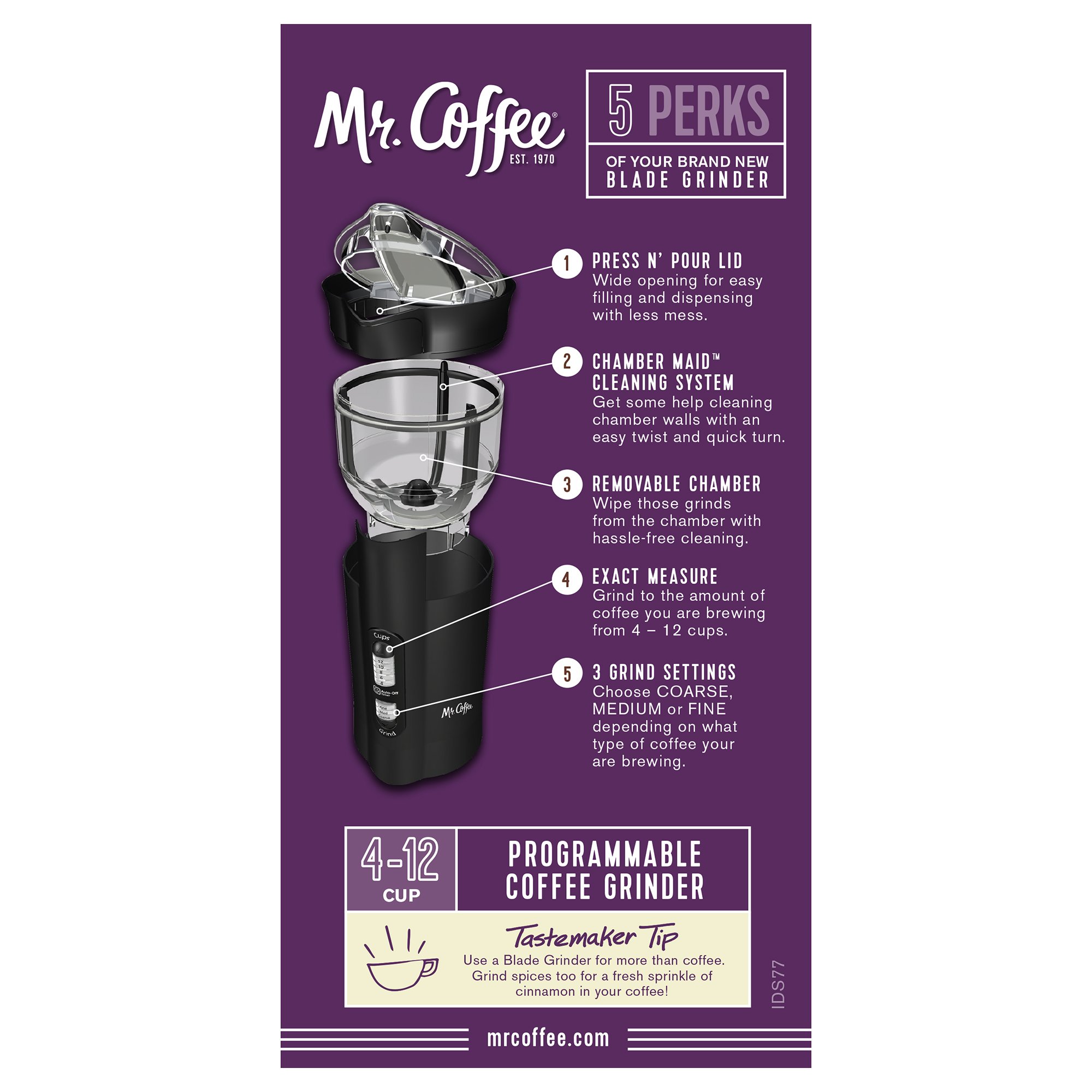 Foto 5 | Molinillo De Café Mr. Coffee, 12 Tazas, Eléctrico, Negro, Ids77 - Venta Internacional.