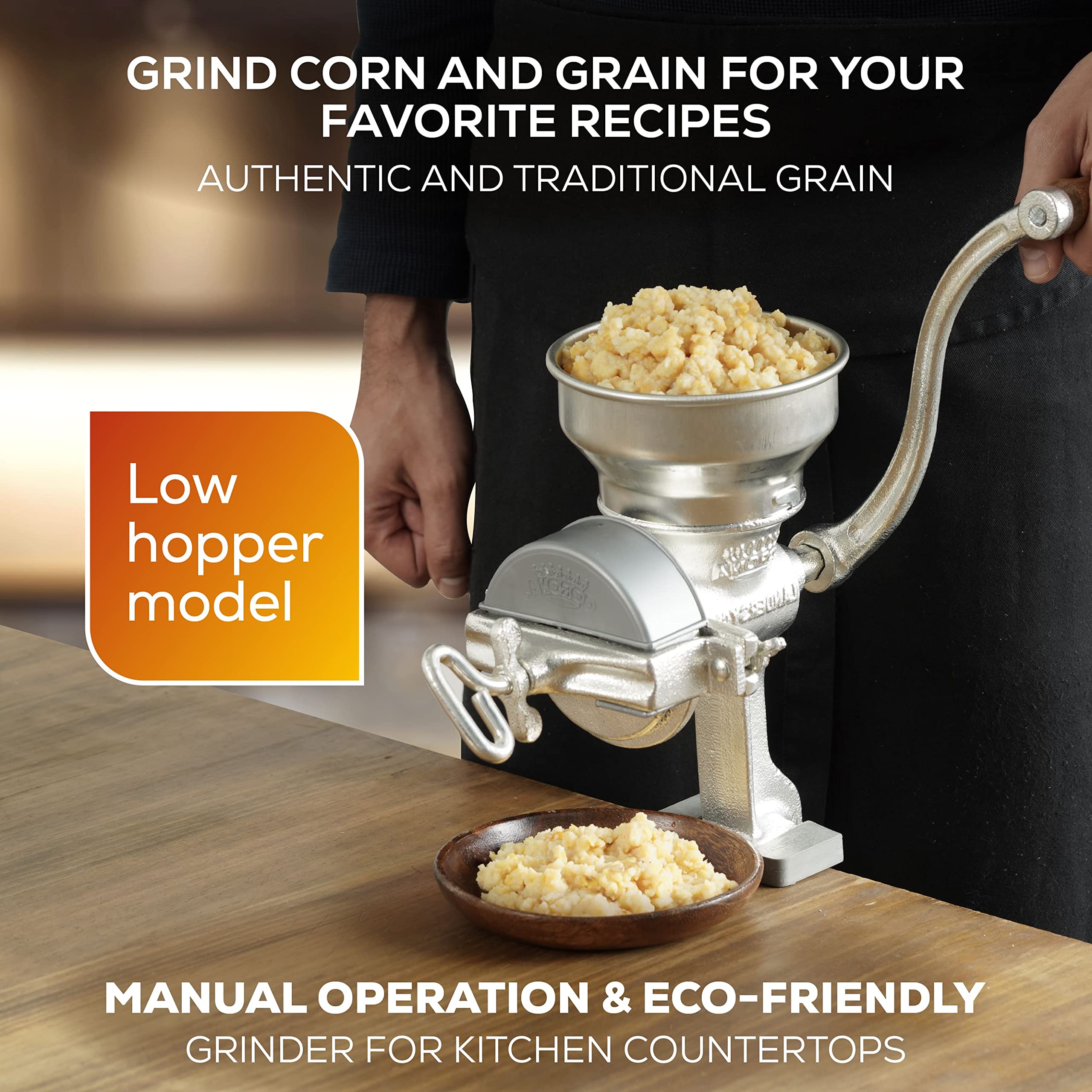 Foto 2 | Molinillo De Maíz Grain Mill Corona Manual Con Tolva Baja De Hierro Fundido - Venta Internacional.