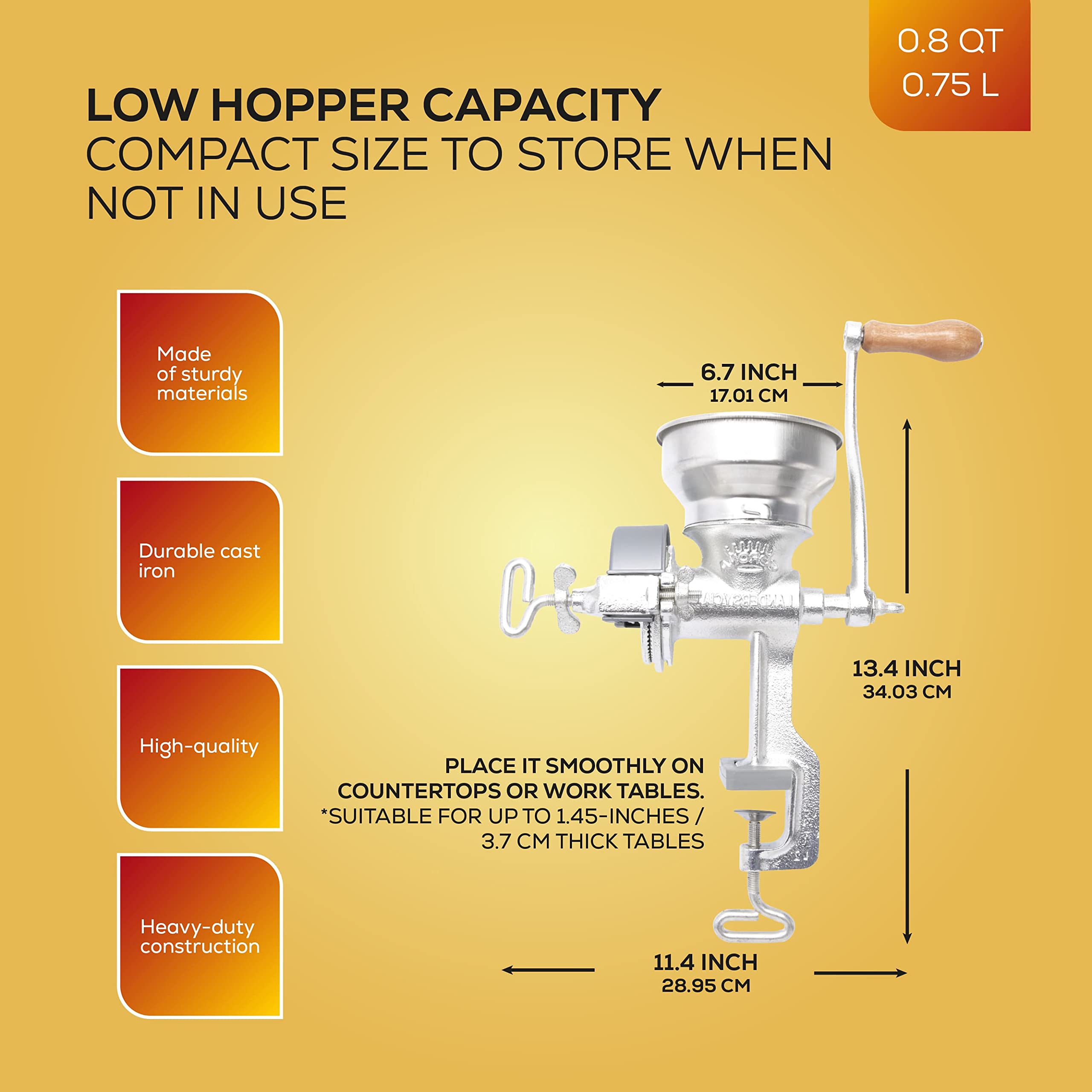 Foto 6 pulgar | Molinillo De Maíz Grain Mill Corona Manual Con Tolva Baja De Hierro Fundido - Venta Internacional.