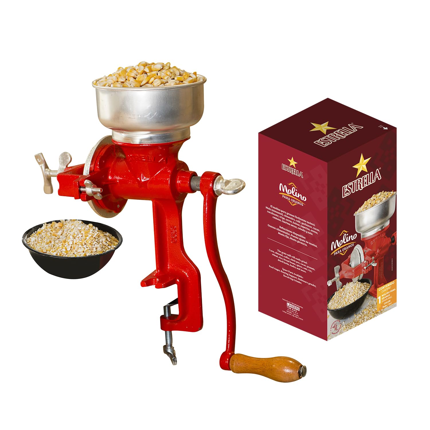 Foto 1 | Molinillo De Maíz Y Granos Estrella Con Manivela Manual De Hierro Fundido De 35 Cm - Venta Internacional.
