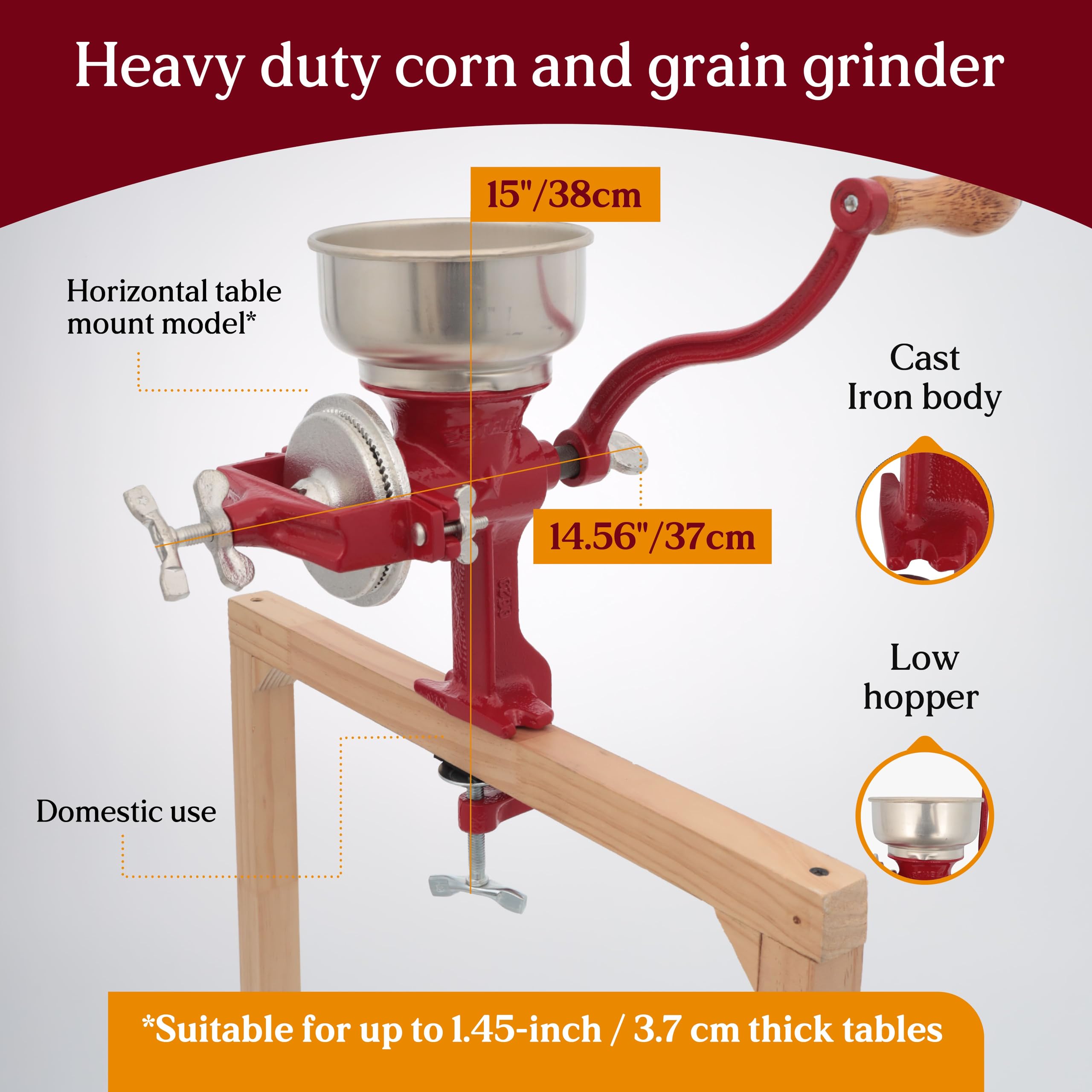 Foto 3 | Molinillo De Maíz Y Granos Estrella Con Manivela Manual De Hierro Fundido De 35 Cm - Venta Internacional.