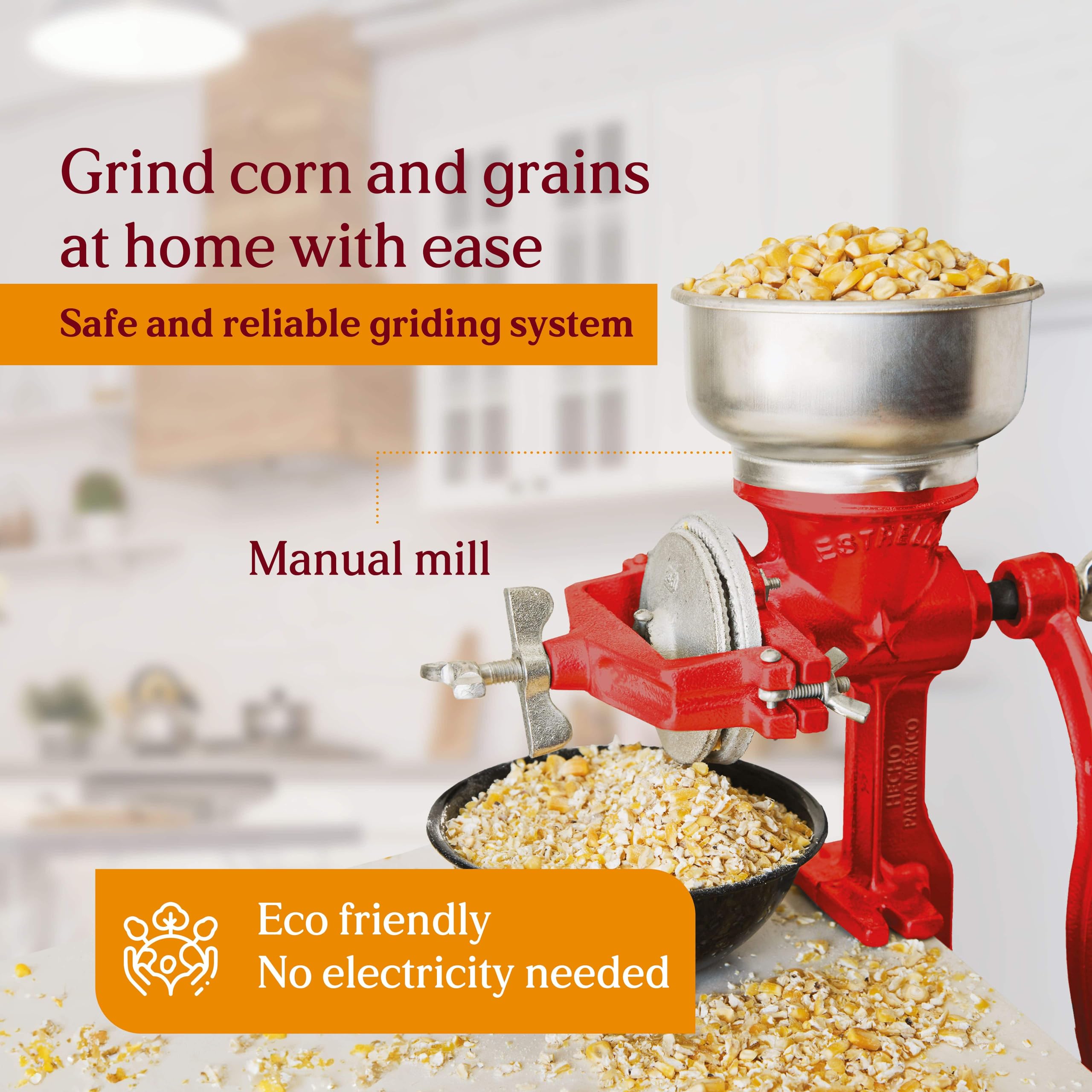 Foto 4 | Molinillo De Maíz Y Granos Estrella Con Manivela Manual De Hierro Fundido De 35 Cm - Venta Internacional.