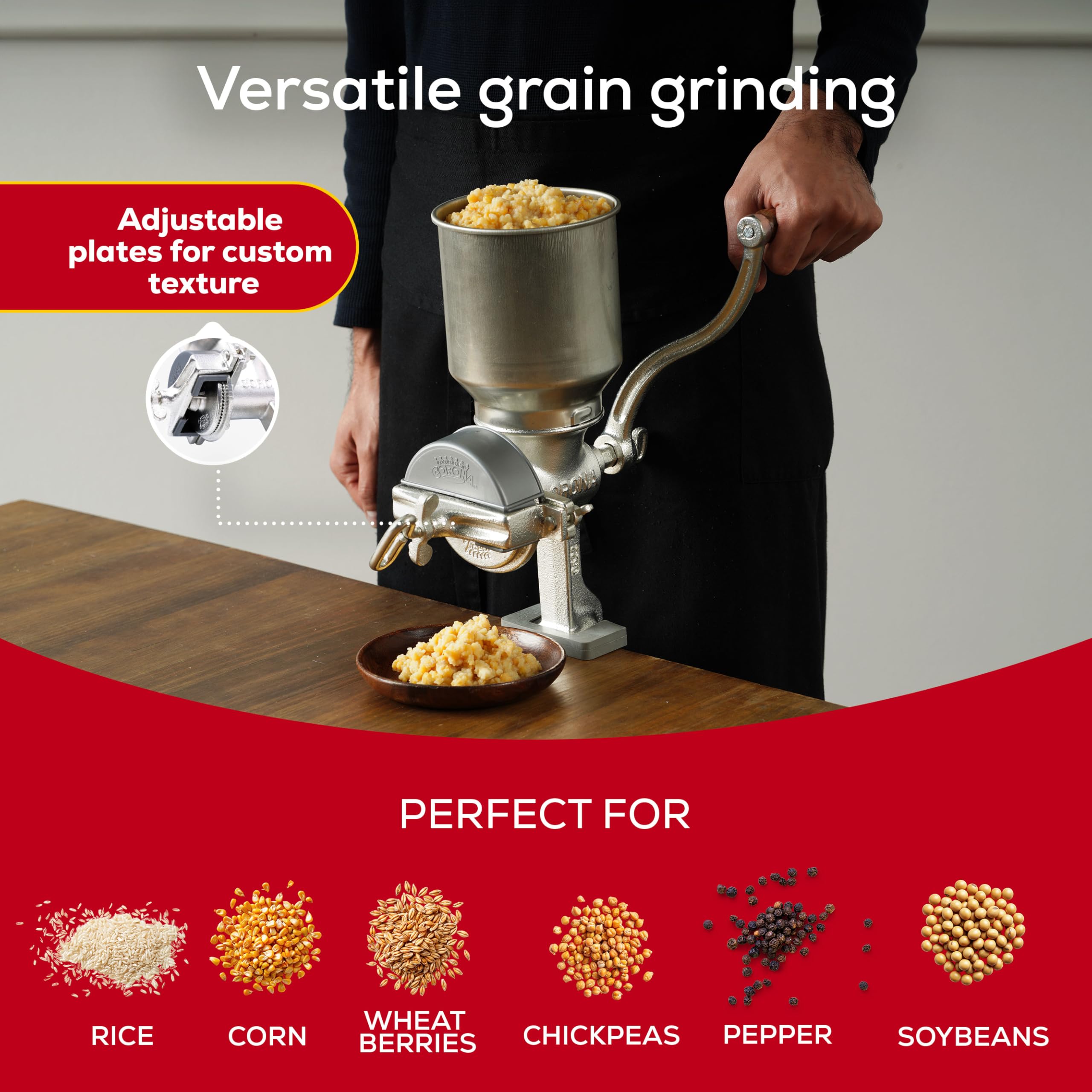 Foto 7 pulgar | Molinillo De Maíz Grain Mill Corona Manual Con Tolva Alta - Venta Internacional.