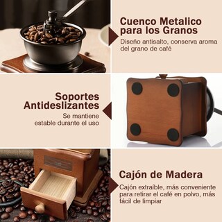 Foto 4 | Molino Manual Portatil Para Cafe Manivela Ajustable Acero Madera Lab.g Marrón