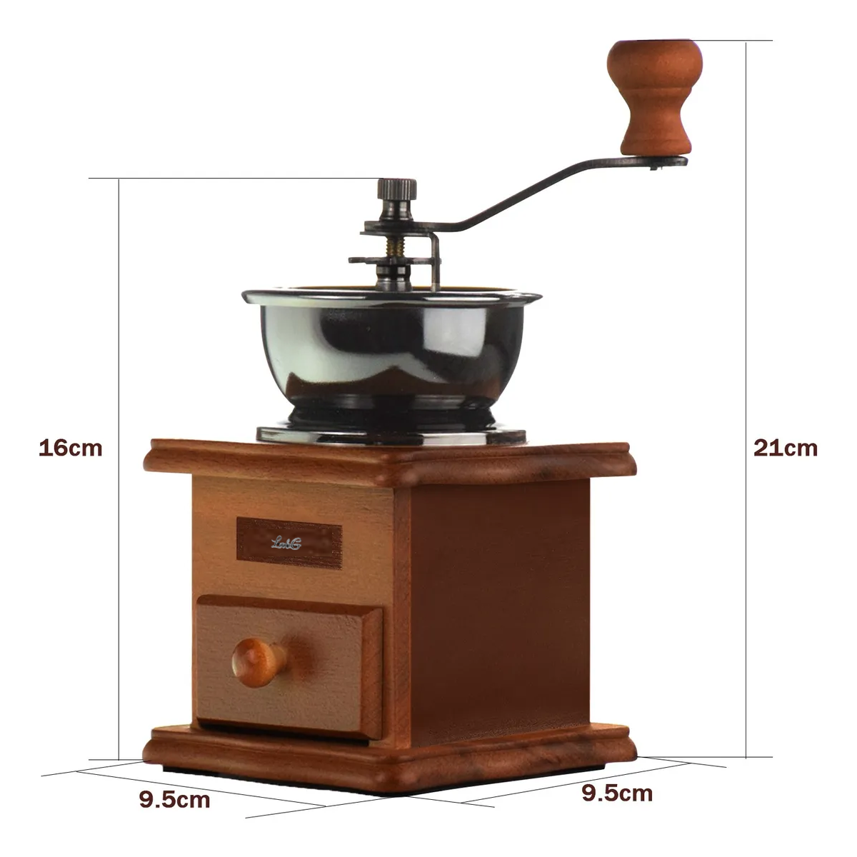 Foto 5 | Molino Manual Portatil Para Cafe Manivela Ajustable Acero Madera Lab.g Marrón