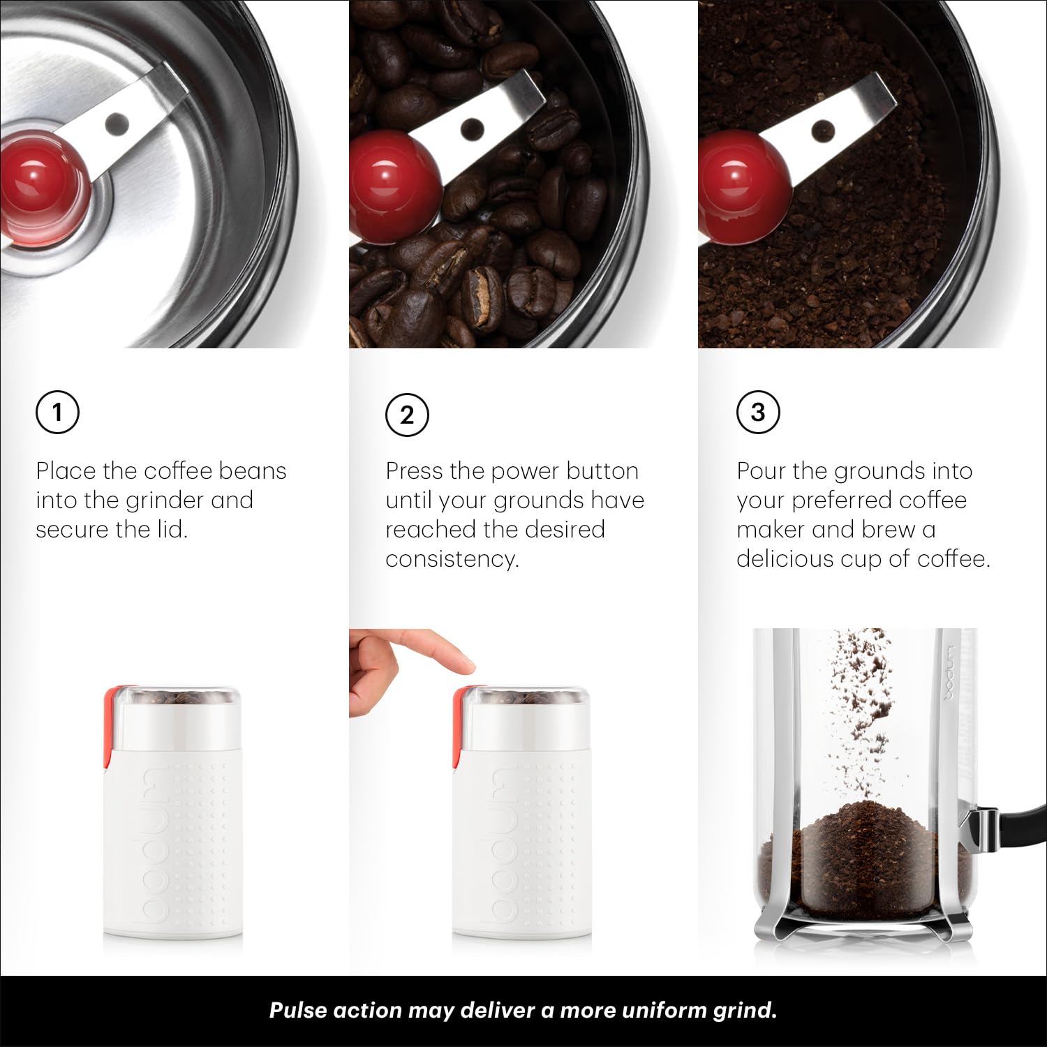 Foto 4 pulgar | Molinillo De Café Bodum Bistro Electric Blade Blanco 150w - Venta Internacional.