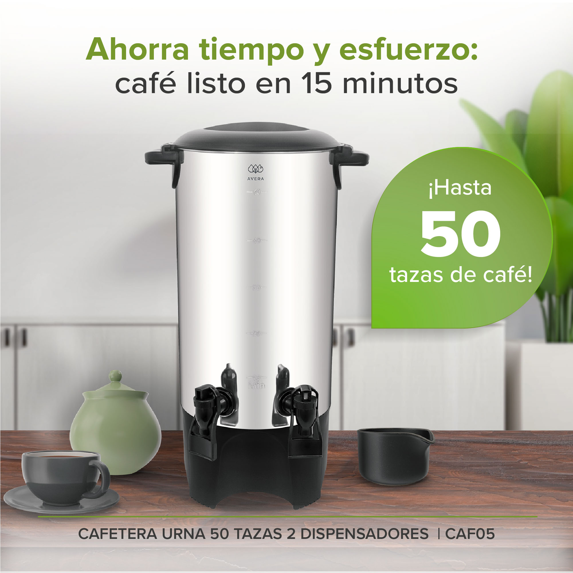 Foto 4 pulgar | Cafetera Urna 2 Dispensadores 50 Tazas Acero Inoxidable Avera Caf05