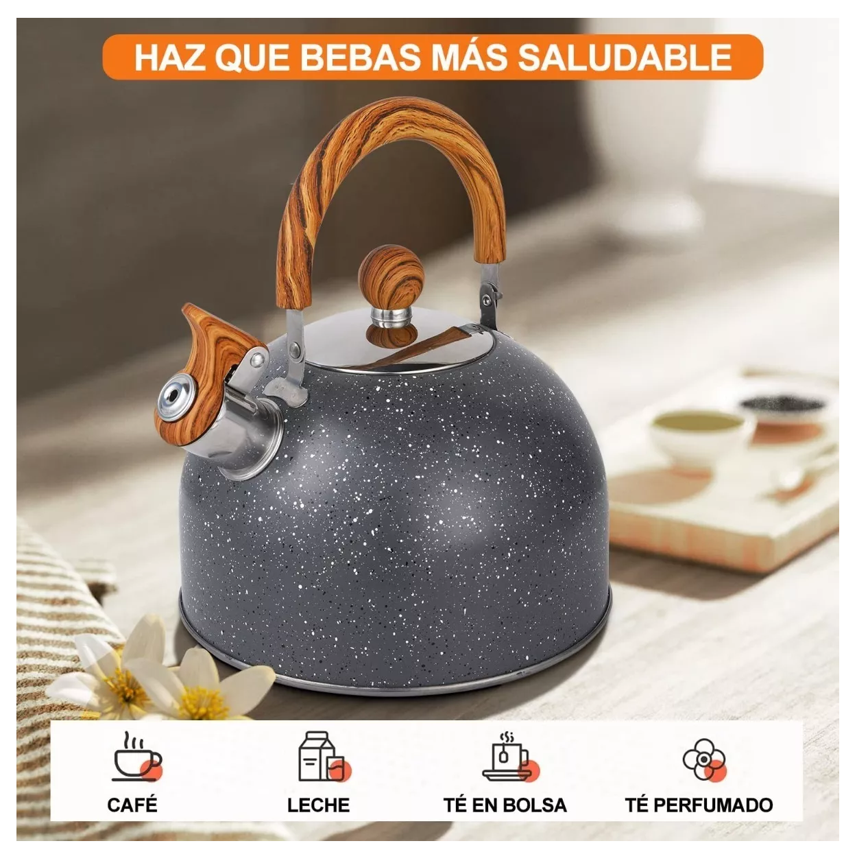 Foto 5 | Tetera Silbadora de Acero Inoxidable 2.5 L Gris