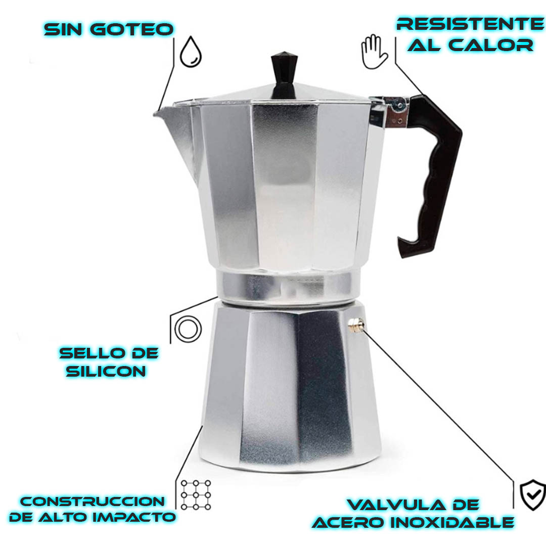 Foto 7 pulgar | Cafetera Italiana Manual Plateada 300ml Resistente Al Calor