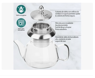 Foto 4 | Tetera Mágica Vidrio Infusiones Té 600ml Xtellar
