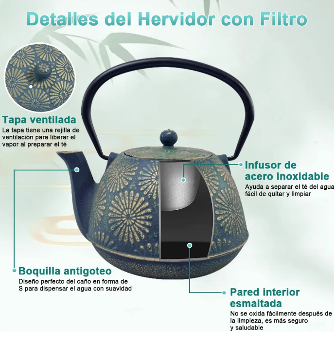 Foto 4 pulgar | Tetera Japonesa De Hierro Fundido Con Filtro Xtellar