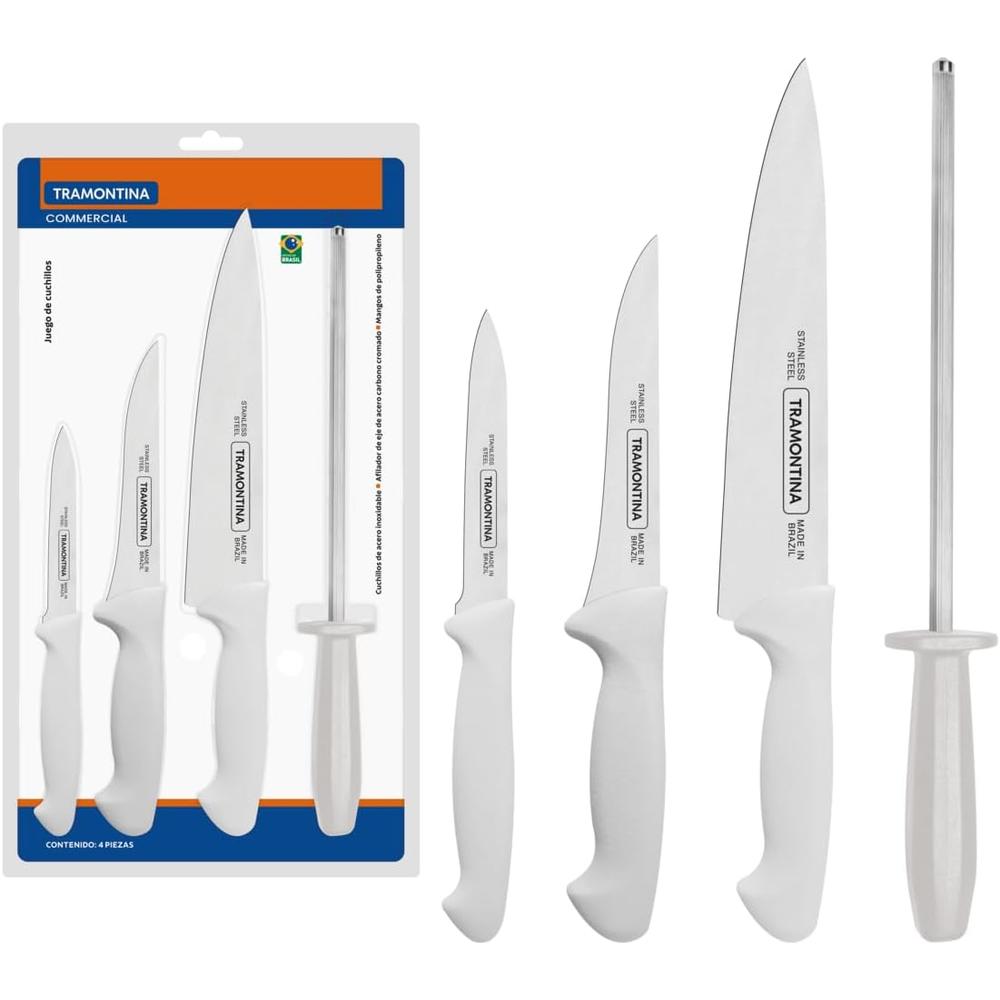 Juego 3 Cuchillos Premium Tramontina Acero Inox + Chaira