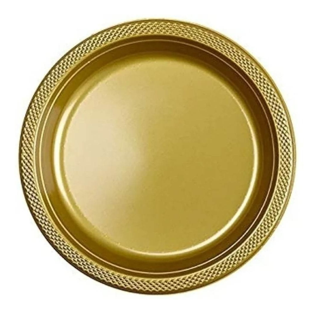 Plato Redondo Plástico 25 Cm Varios Colores Paquete 100 Pzas, Dorado