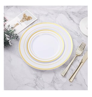 Foto 2 | Platos Desechables Elegantes de Plástico 50 Piezas Blancos