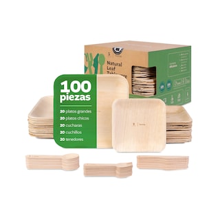 Foto 1 | Set de Platos y Cubiertos B Life Biodegradables ce Hoja de Palma 100 Piezas