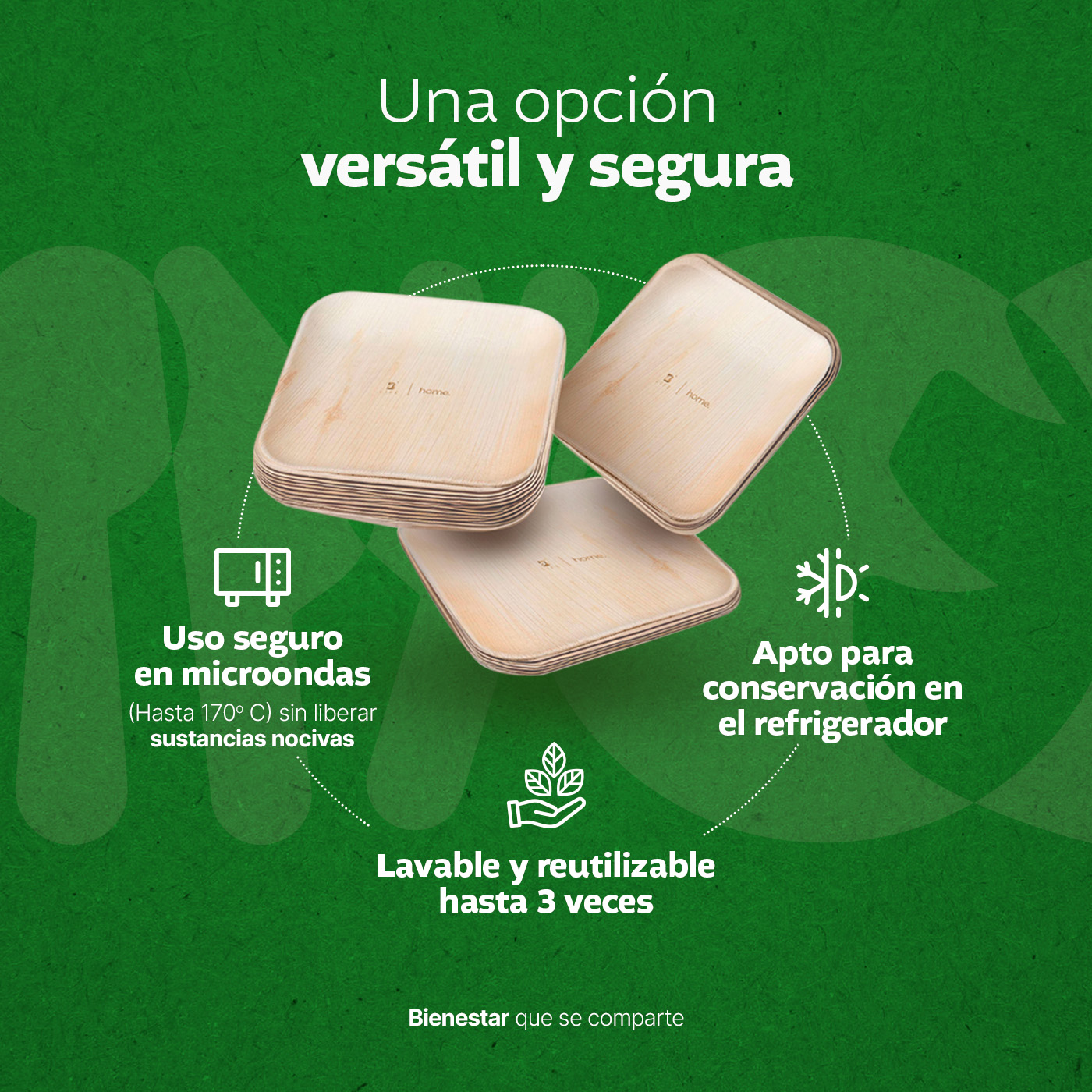Foto 6 | Set de Platos y Cubiertos B Life Biodegradables ce Hoja de Palma 100 Piezas